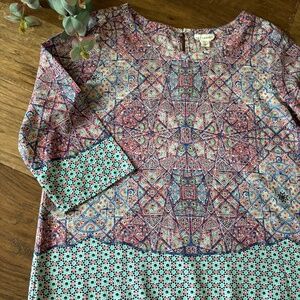 Artisan Ny Blue Red Geometric Abstract Modern Pattern Print Top Women's Size XL